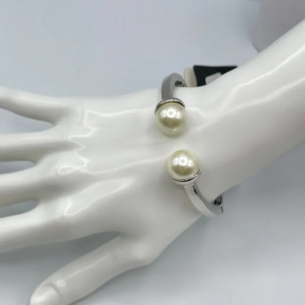 g by Gennaro Silver Imitation Pearl Open Cuff Bangle Bracelet